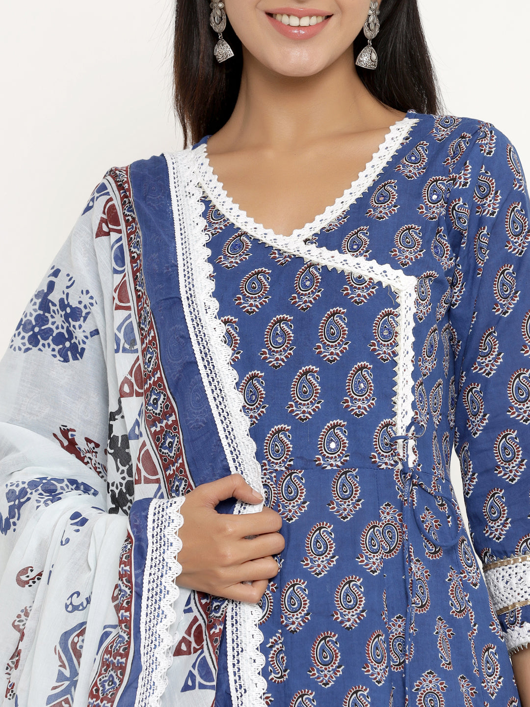 Blue Angrakha Kurta and Pant set with Dupatta