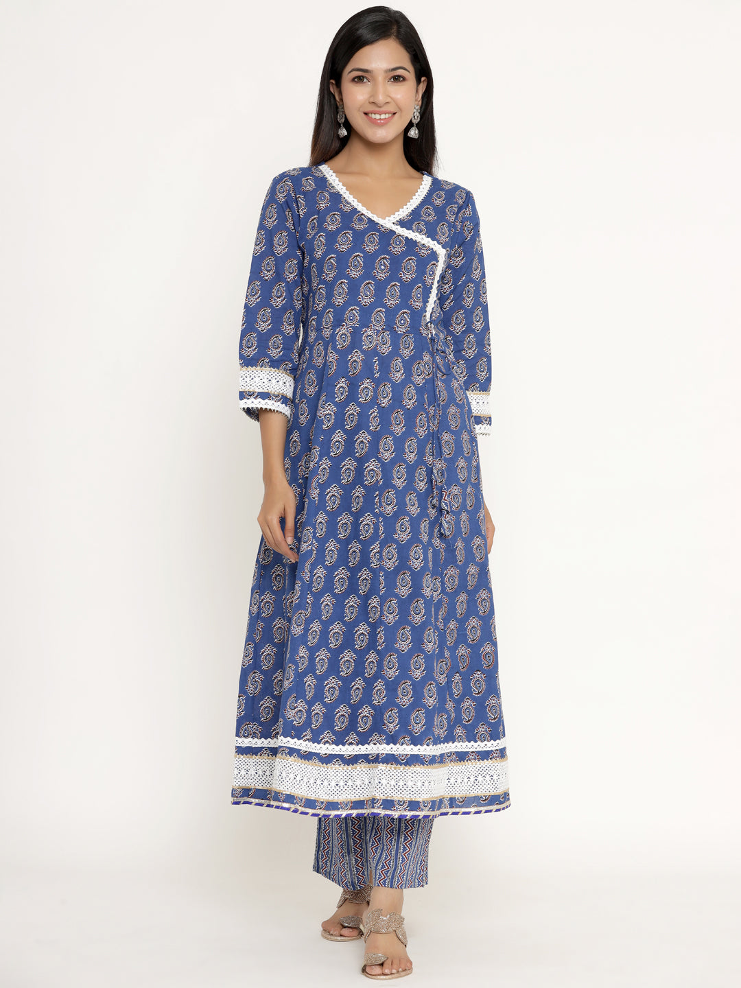 Blue Angrakha Kurta and Pant set with Dupatta