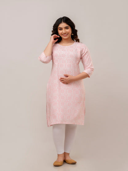 Women Rayon Floral Printed Straight Maternity and Feeding Kurta