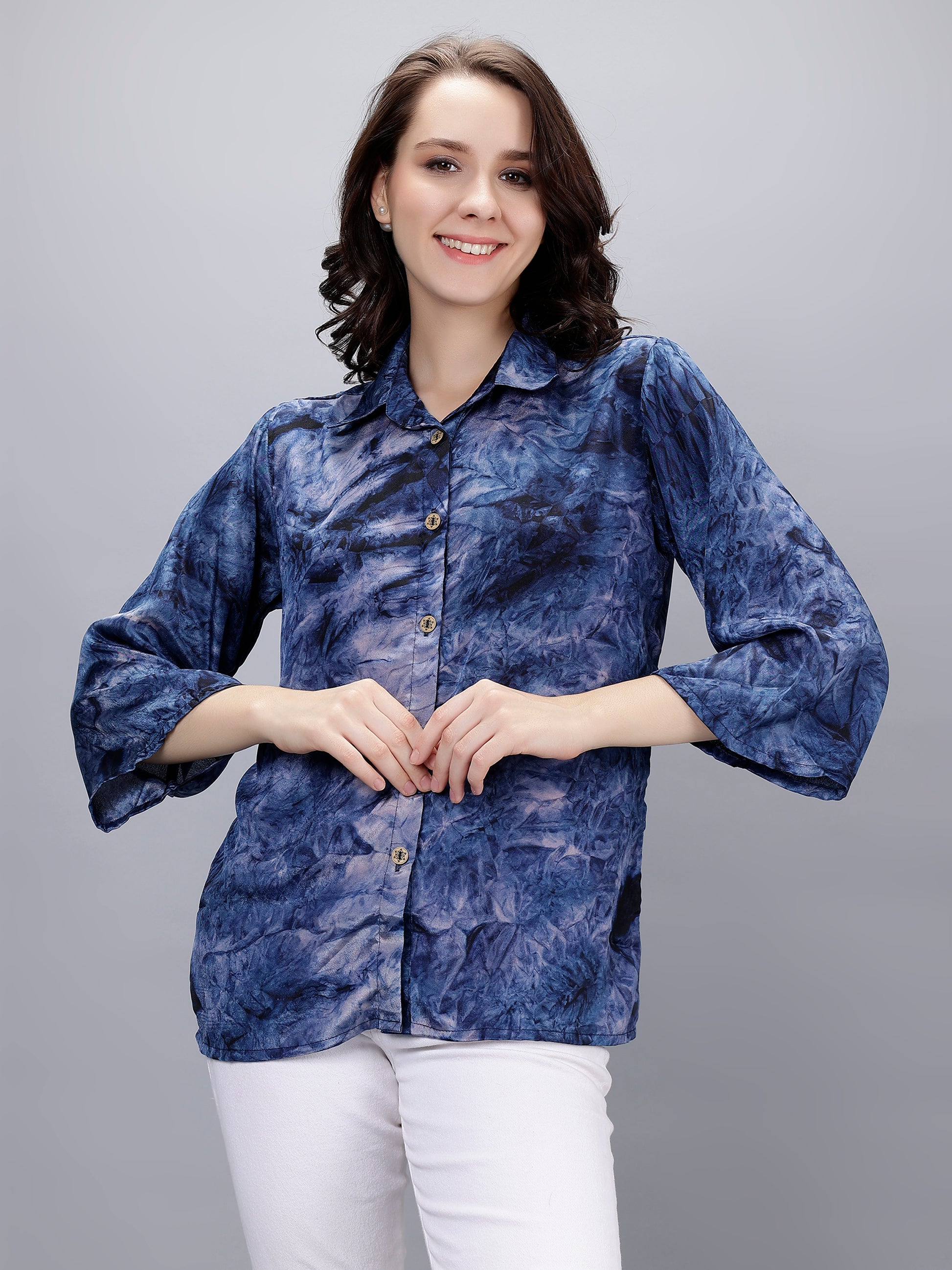 Women casual printed shirt style office wear top 