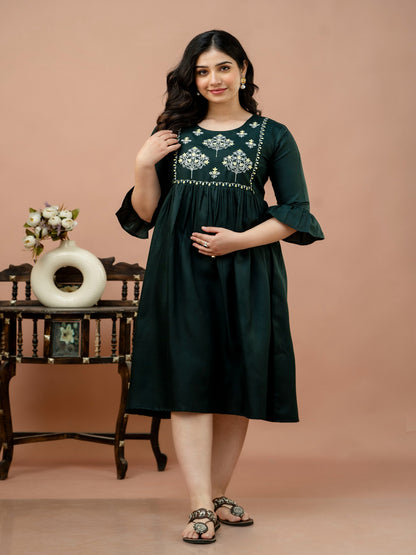 women embroidered flared casual cotton maternity and feeding kurta under 999