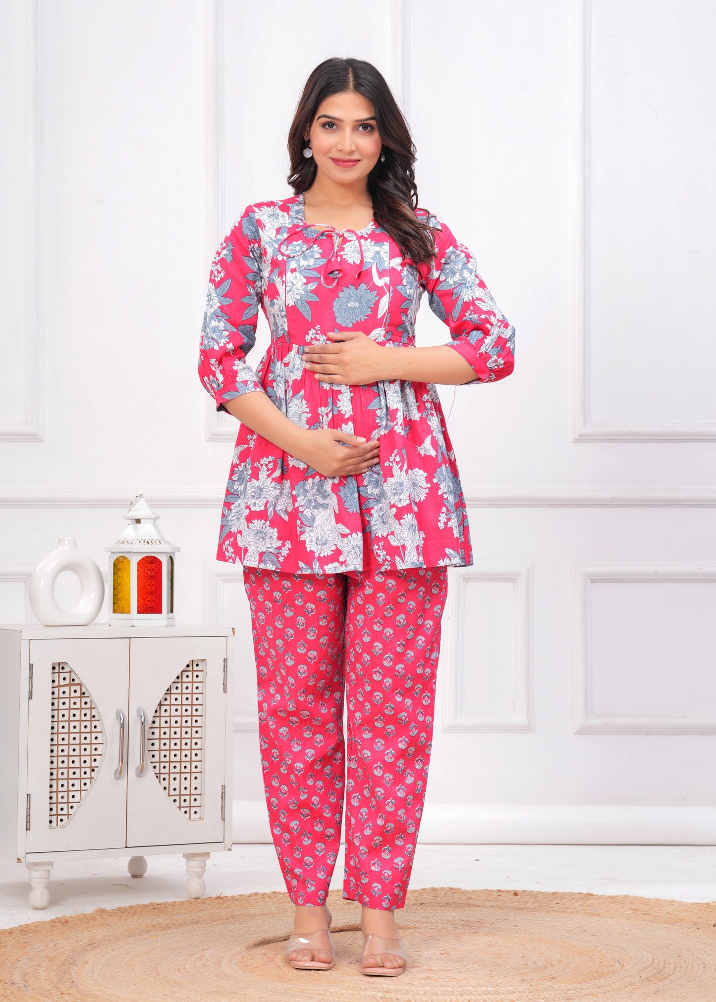 Pink Pure Cotton Top and Pant Maternity Set