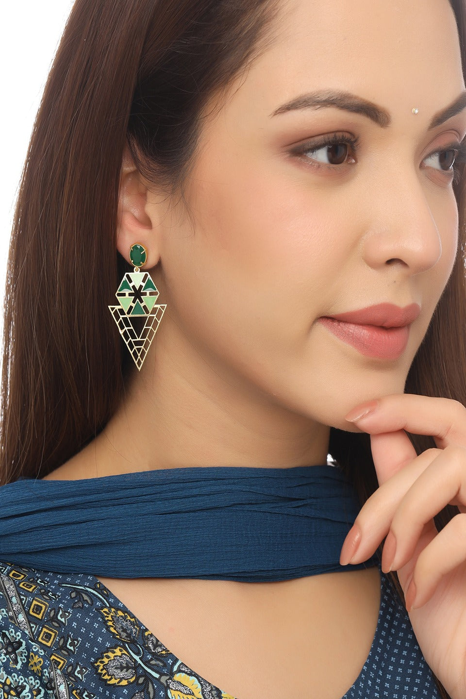 Meenakari Brass Metal Artificial Stone Drop Earrings