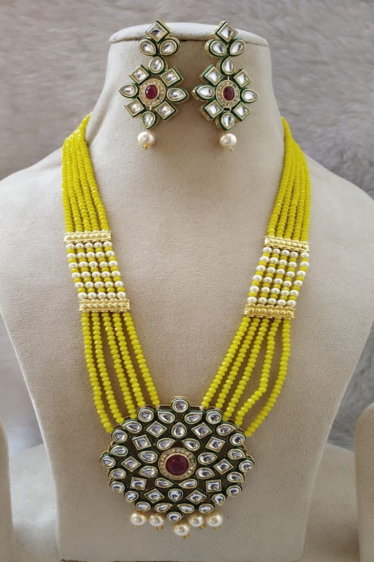 Sunny Yellow Kundan Long Necklace Set