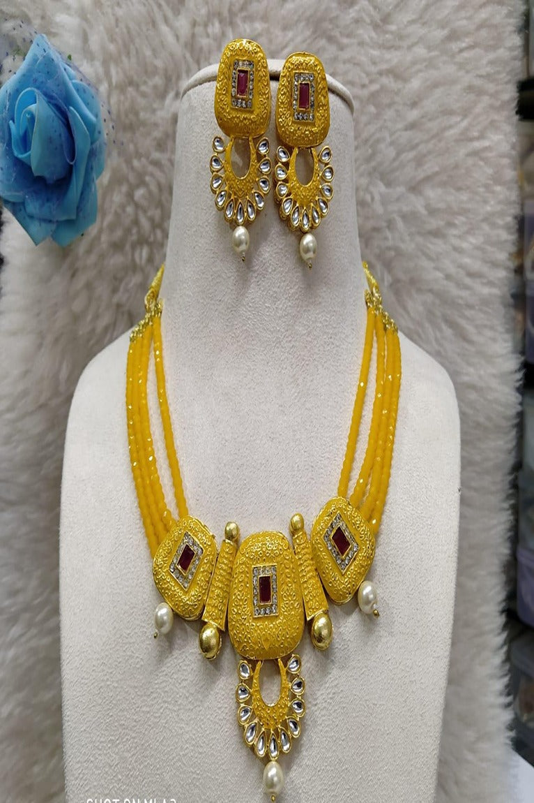 Yellow Meenakari Choker Necklace Set