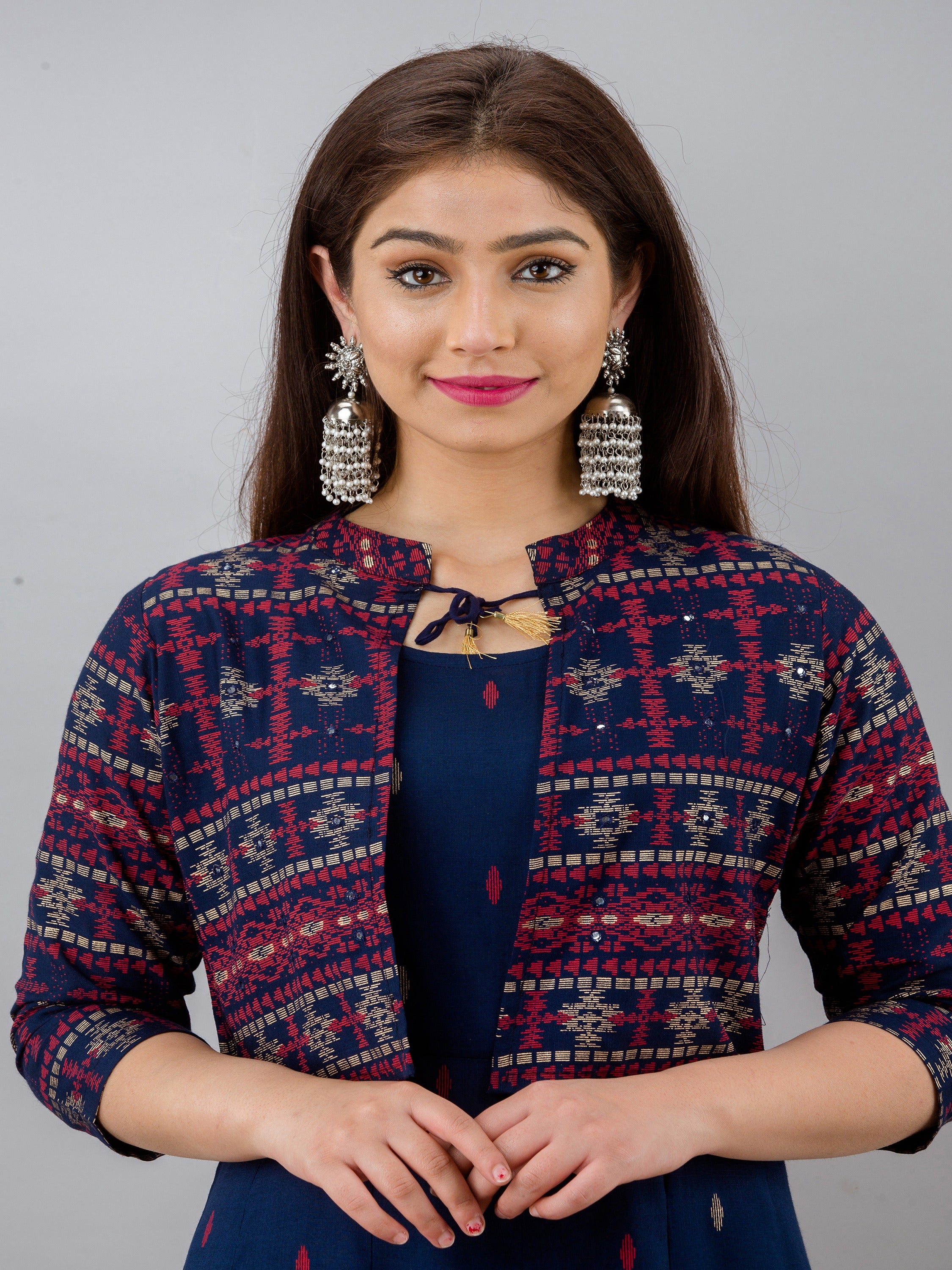 Buy Miravan Women'S Plus Size Printed Anarkali Kurta With Jacket-Orange  (Set of 2) online