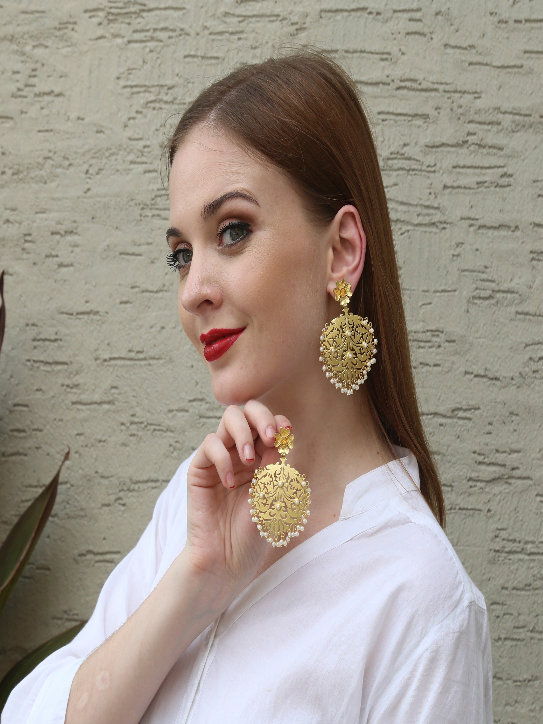 Peacock Design Matte Finish Copper Earring